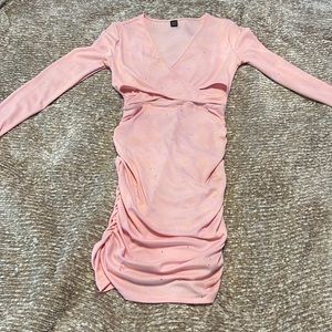 Light pink dress with silver glitter.